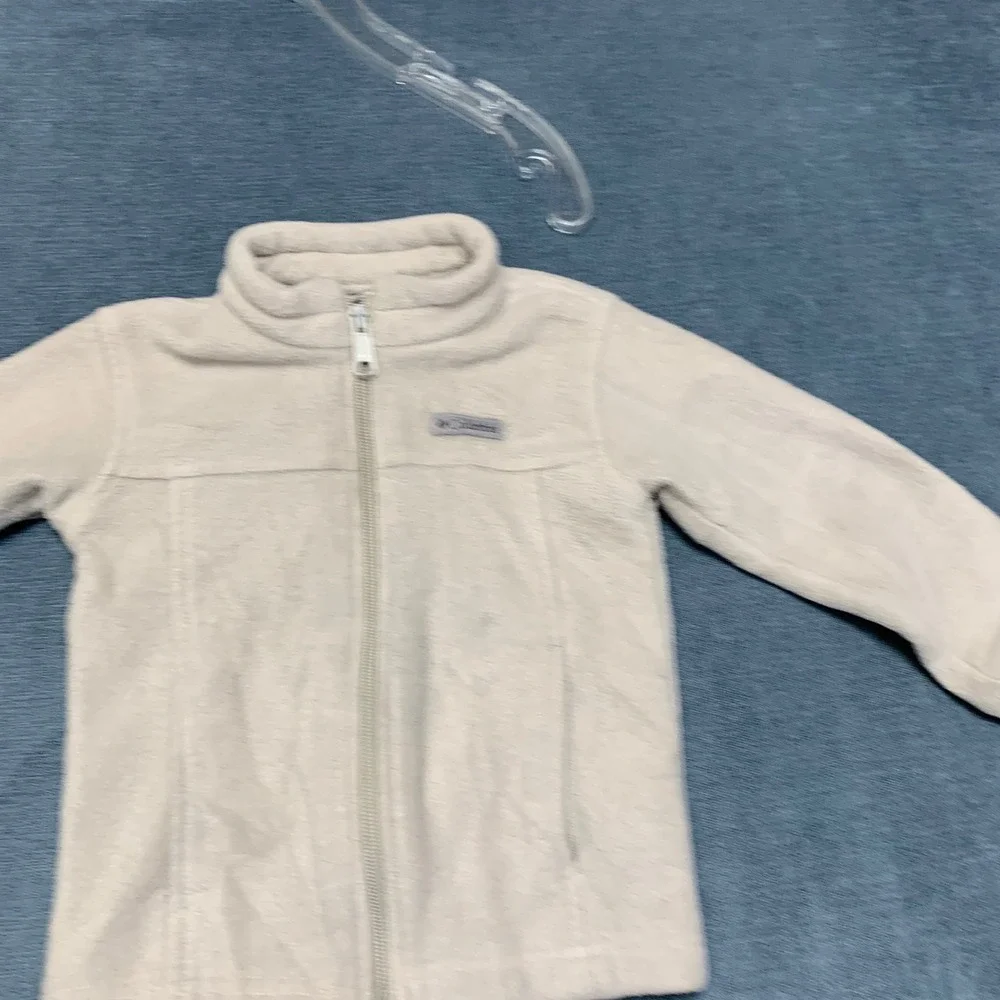Columbia Fleece Jacket Boys 3T Beige Logo Full Zip Mock Neck Long Sleeve Winter